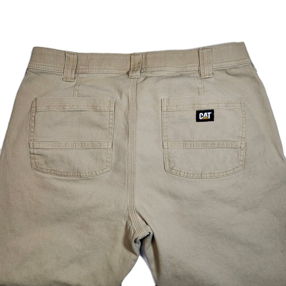 CAT Caterpillar Work Pants Mens 34x30 Khaki Stretch Utility Workwear - Picture 6 of 7